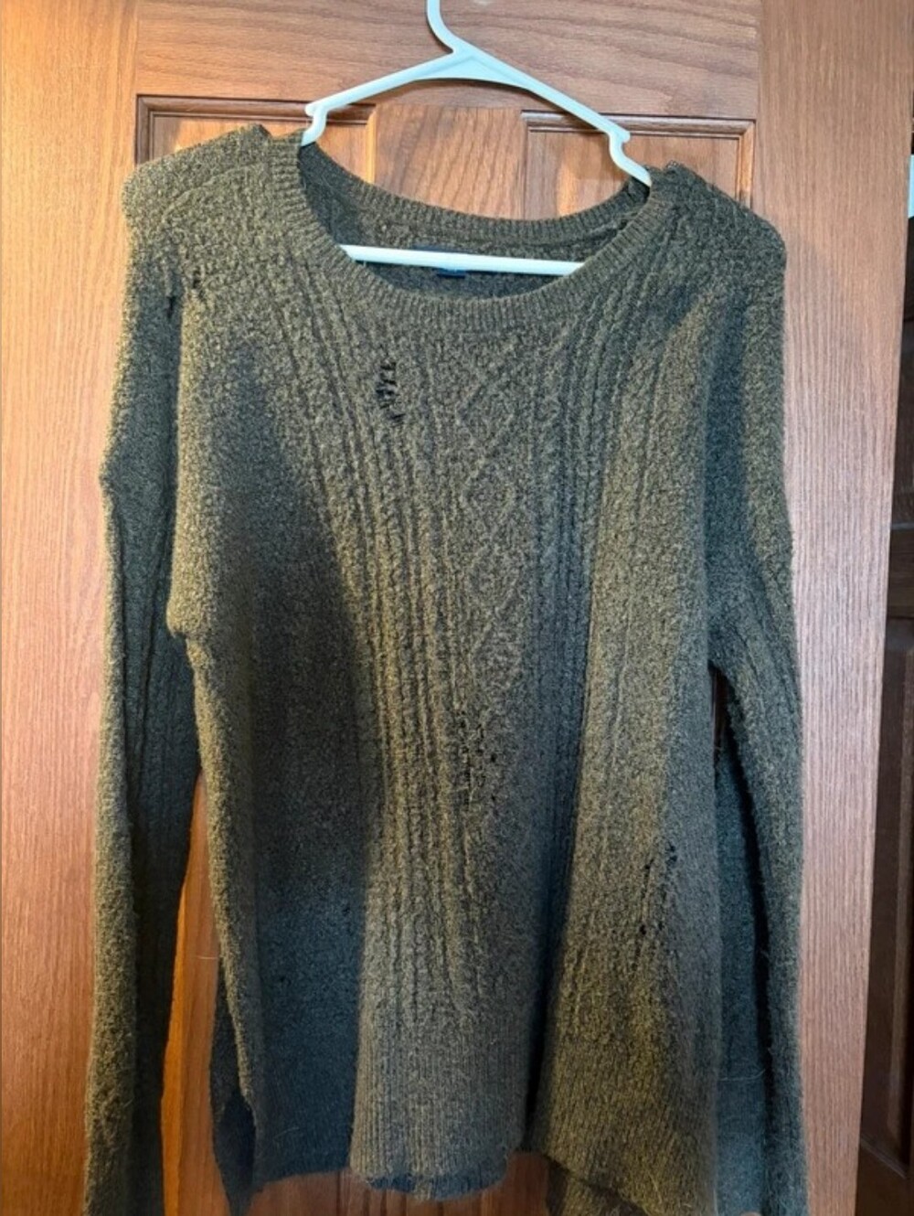 American Eagle Outfitters Olive Green Cable Knit Scoop Neck Sweater